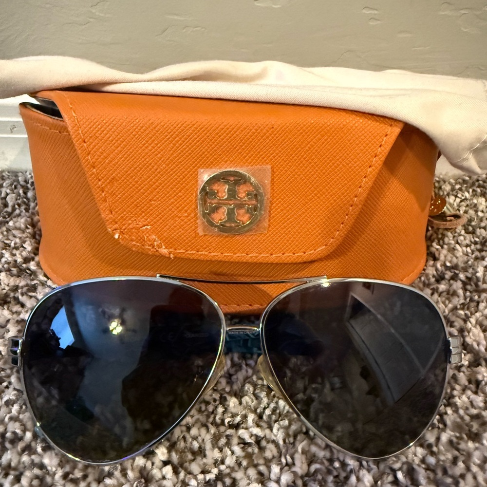Tory Burch Aviator Sunglasses with Orange Case